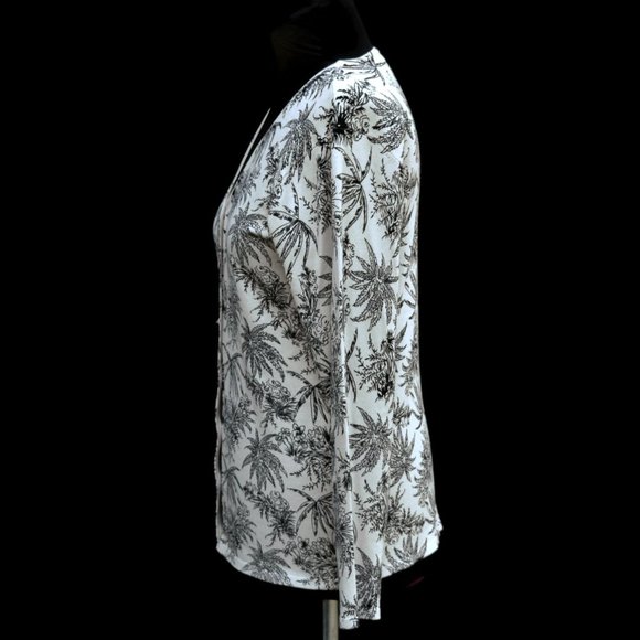 SML Design Cardigan Sweater Womens XL Silk Palm Tree Print Tan Black - Picture 2 of 6